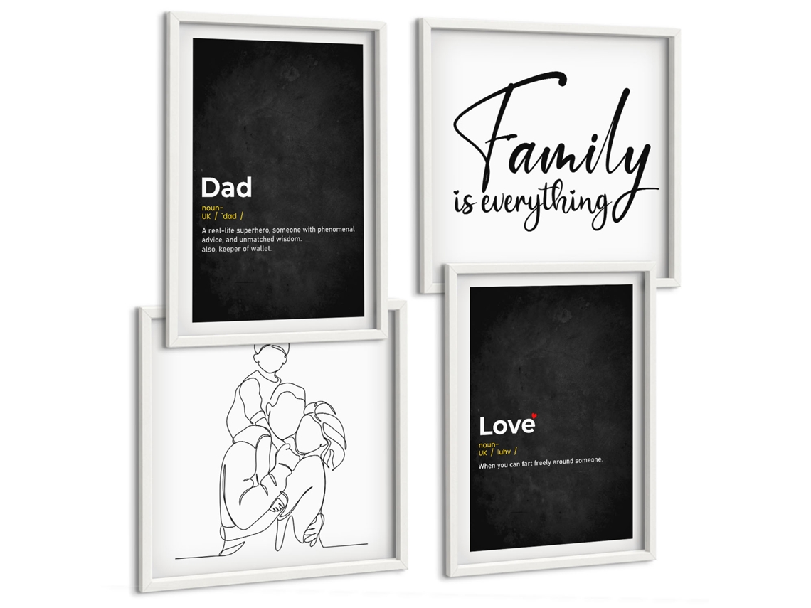 Composição De Quadros Valores Familiares Amor Proximidade Espelharte (4 Peças)