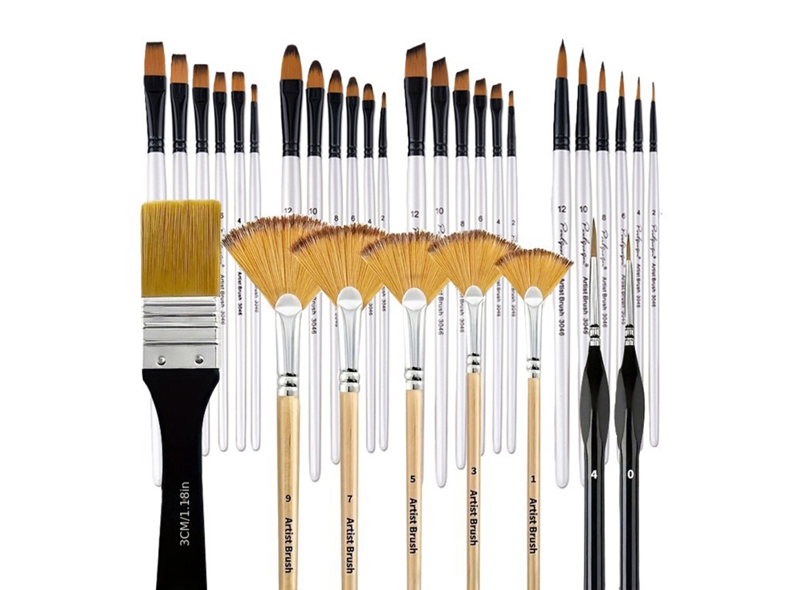 Pincéis Profissionais 32 Peças Para Água Tinta Gouache Acrílico Artístico Crianças Adultos