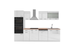 Cozinha R-Line, 300 cm com armário alto, PT Carvalho, branco brilhante/branco, Vicco
