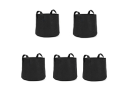Conjunto de 5 Sacolas de Cultivo de 5 Galões em Tecido Respirável com Alças para Plantas PRETO