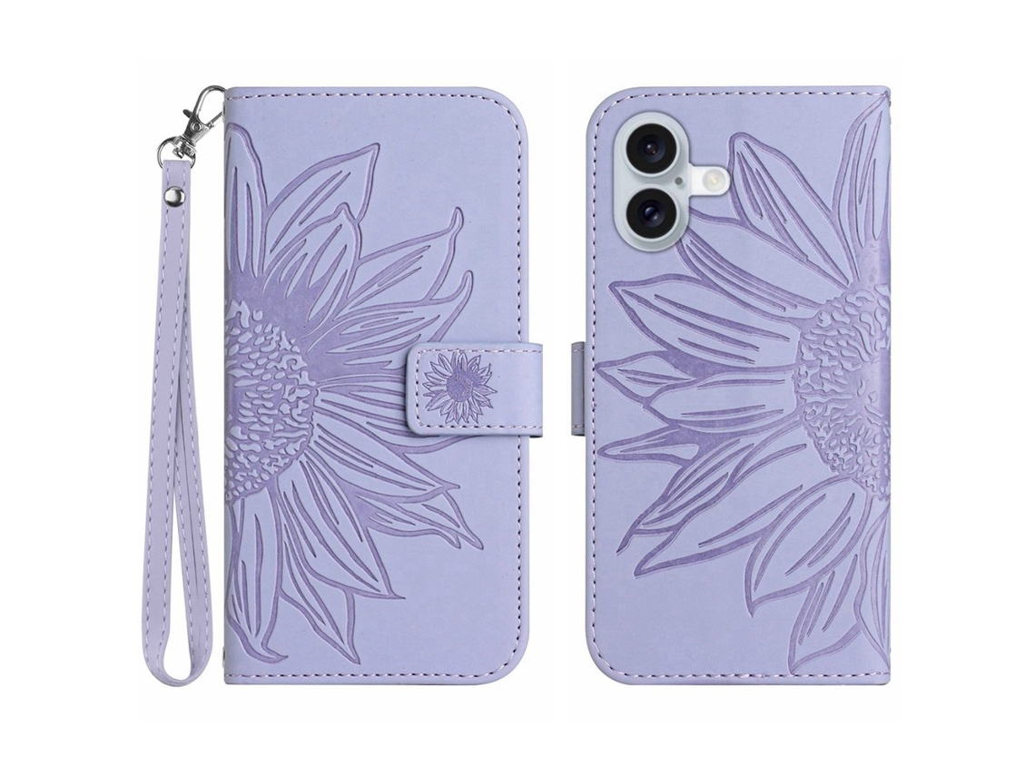 Capa Carteira Skalo Para Iphone 17 Com Estampa De Flor Em Relevo - Roxa