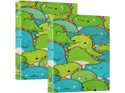 Pasta de lixa Fofa com dinossauro, 3,8 cm de diâmetro e 3 anéis, com saquinhos, embalagem com 1 ou 2 unidades, camada rígida