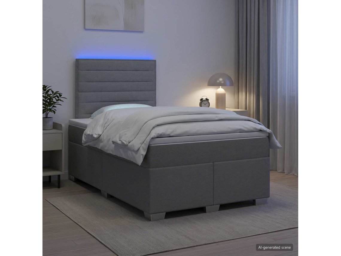 Vidaxl Cama Box Spring Com Colchão Cinzento-claro 120 X 200 Cm Tecido