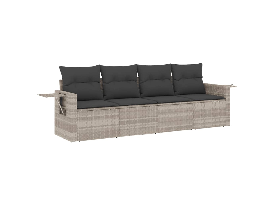 Conjunto 4 sofás jardim c/ almofadões VIDAXL vime PE cinzento-claro