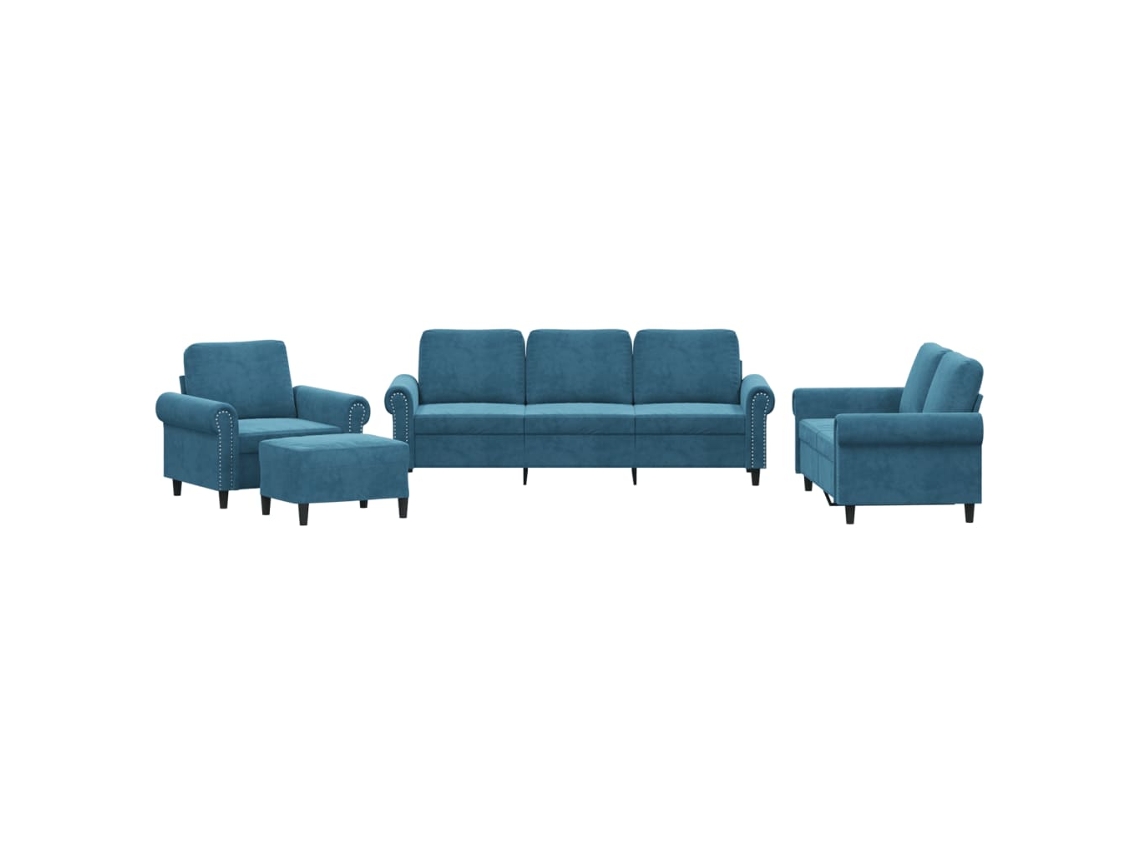 4 Pcs Conjunto de Sofás com Almofadões Veludo Azul MAISON EXCLUSIVE