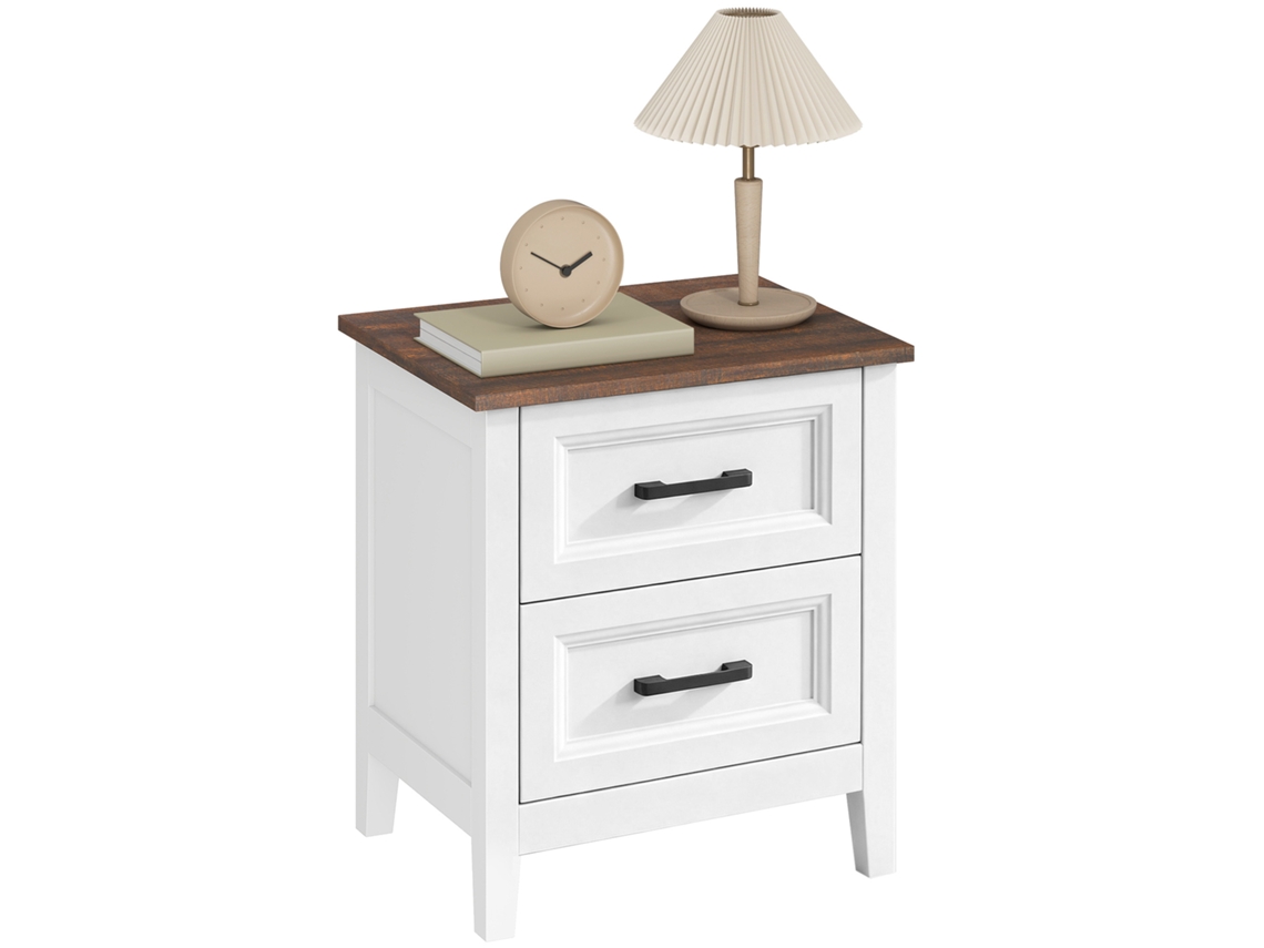 Mesa De Cabeceira Estilo Rústico Com 2 Gavetas Em Mdf Branco E Castanho 45x30x50 Cm