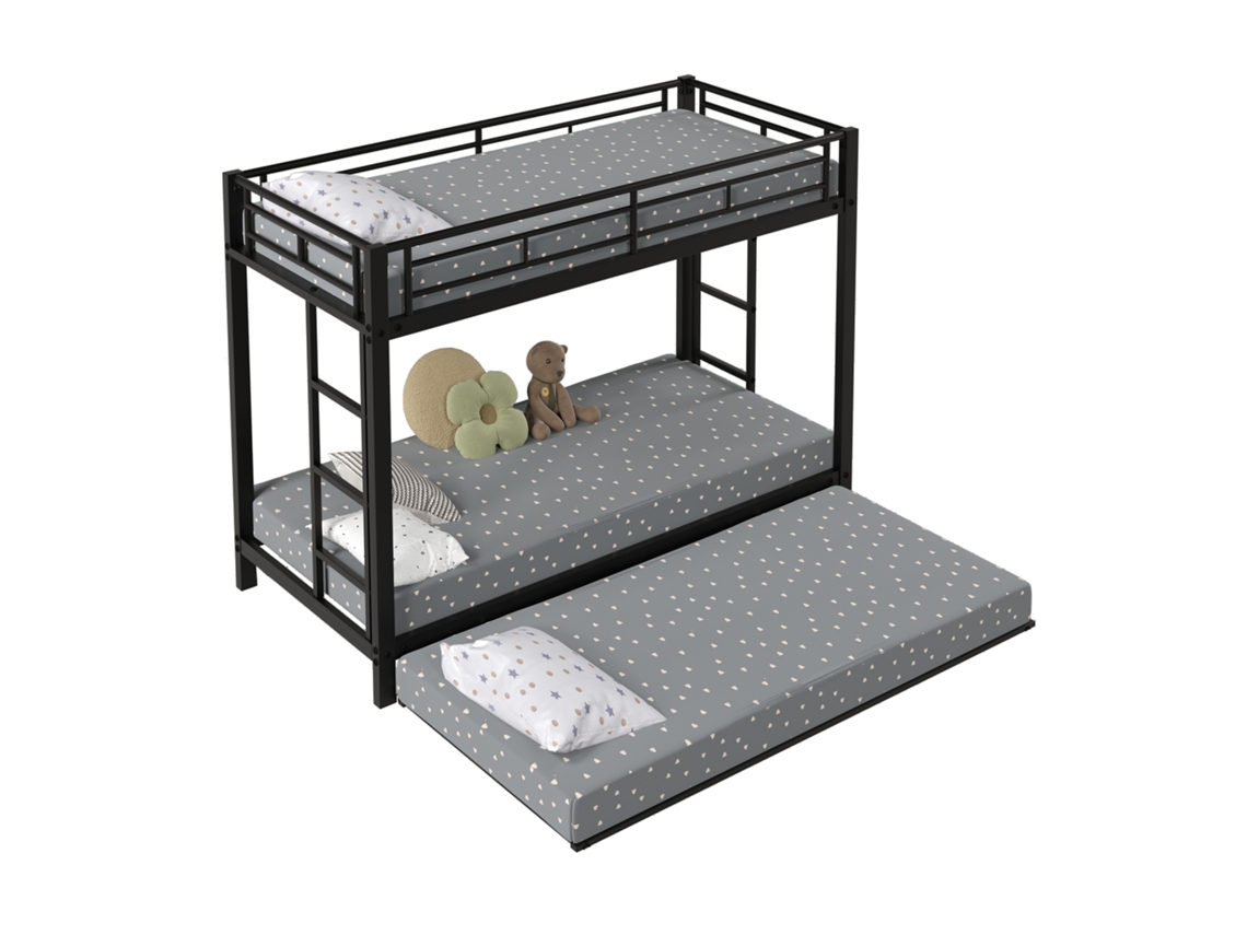 Beliche Infantil 90x200 Cm em Ferro com Cama Auxiliar, grades Altas, certificação En747, estrutura Robusta, cor Preta PAPRIKA