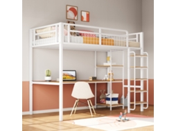 Cama Alta Metal 90x200cm Com Escada Segura Mesa E Prateleiras Branca