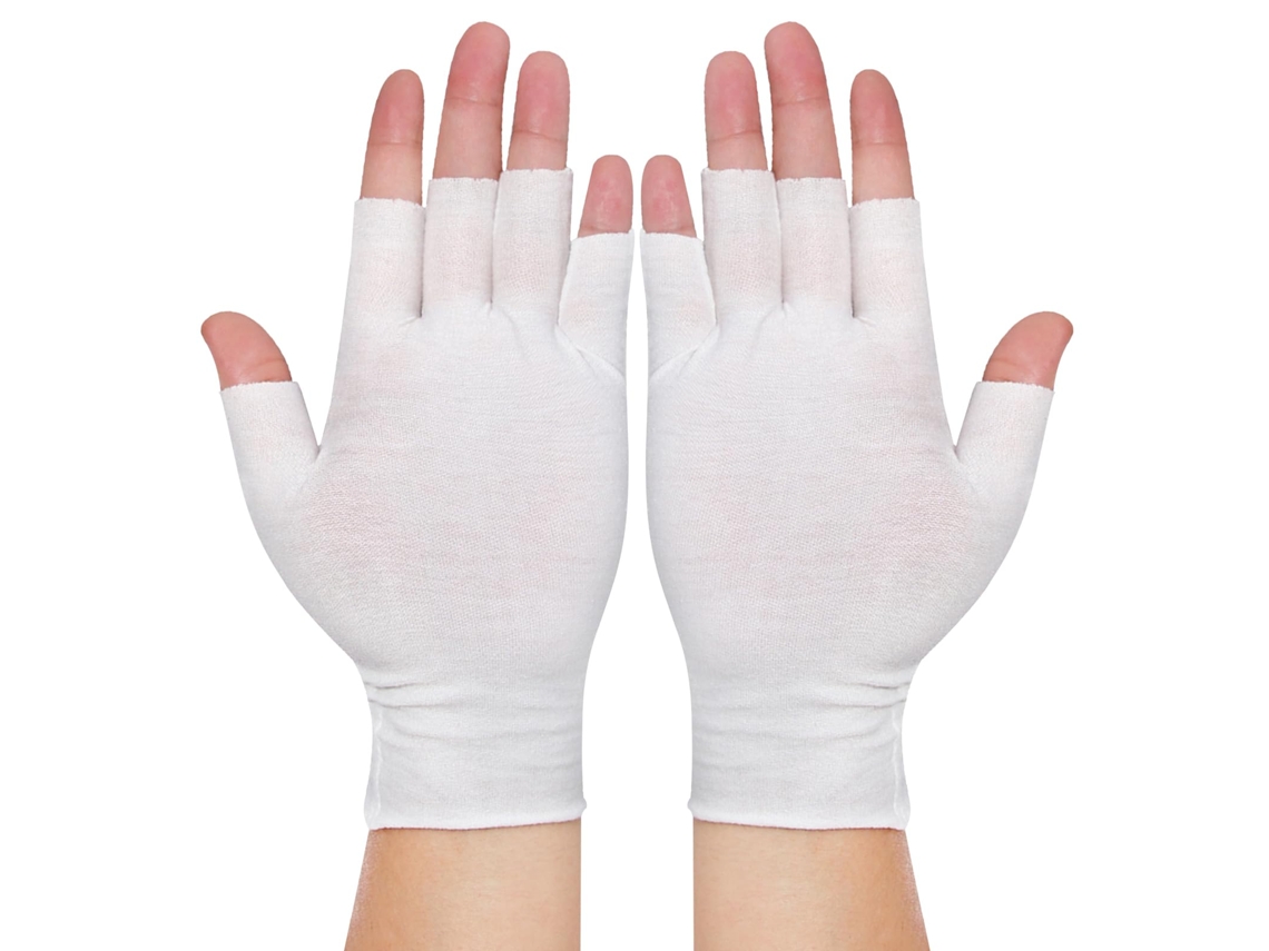 4 Pares Luvas Sem Dedos Brancas em Algodão, Hidratantes, para Tratamento Das Mãos Ao Dormir.