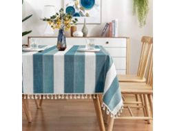 Lurelia Toalha De Mesa Retangular Algodão Linho Azul 140 Cm Borlas Natal Macio