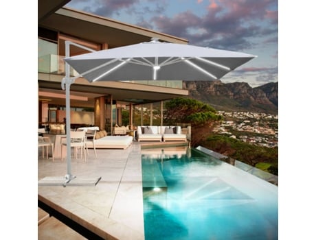 Guarda-Chuva de Jardim ELIOS PARASOLS com Haste Ajustável descentralizada E Luz Solar Led de Paradise White (3x3m)