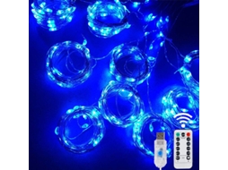 (azul 3mx1m 100 Leds) Cordão De Luzes Led Com Controle Remoto Usb, 8 Modos.