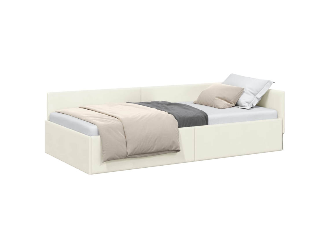 Estrutura de Cama de Canto Creme 90x200cm Veludo MAISON EXCLUSIVE
