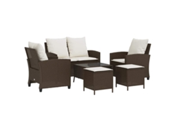 Conjunto 6 De Sofás De Jardim Vidaxl Marrom Rattan / Vime