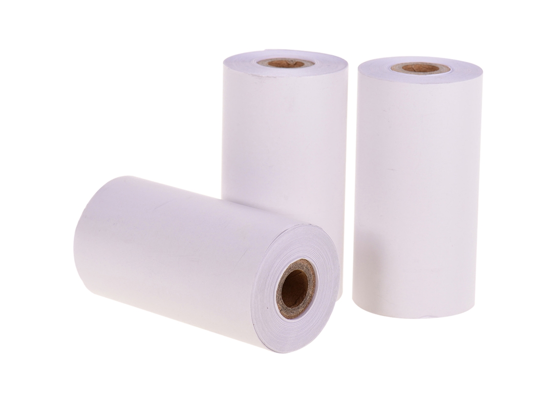 Papel Térmico Adesivo Branco Poooli 57*30mm 3 Rolos 10 Anos Sem Bpa Para Impressora Portátil