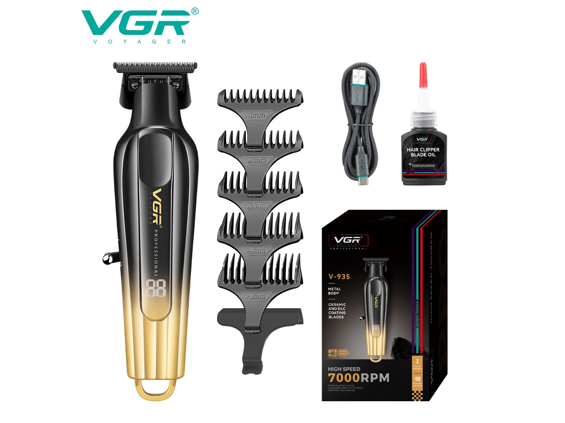 (dourado) Máquina De Cortar Cabelo Elétrica Em Metal Com Visor Lcd, Carregamento Elétrico, Gravação Em Gradiente De Cores