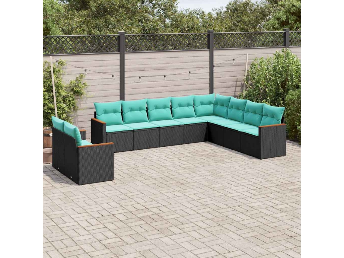 Vidaxl Conjunto De Sofá De Jardim Com 10 Peças E Almofadas Em Rattan Sintético Preto