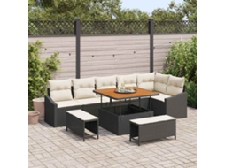 Vidaxl Conjunto De Sofá De Jardim Com Almofada 9 Pcs Preto Vime Pe