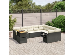 Vidaxl 10 Pcs Conjunto Sofás De Jardim C/ Almofadões Vime Pe Preto