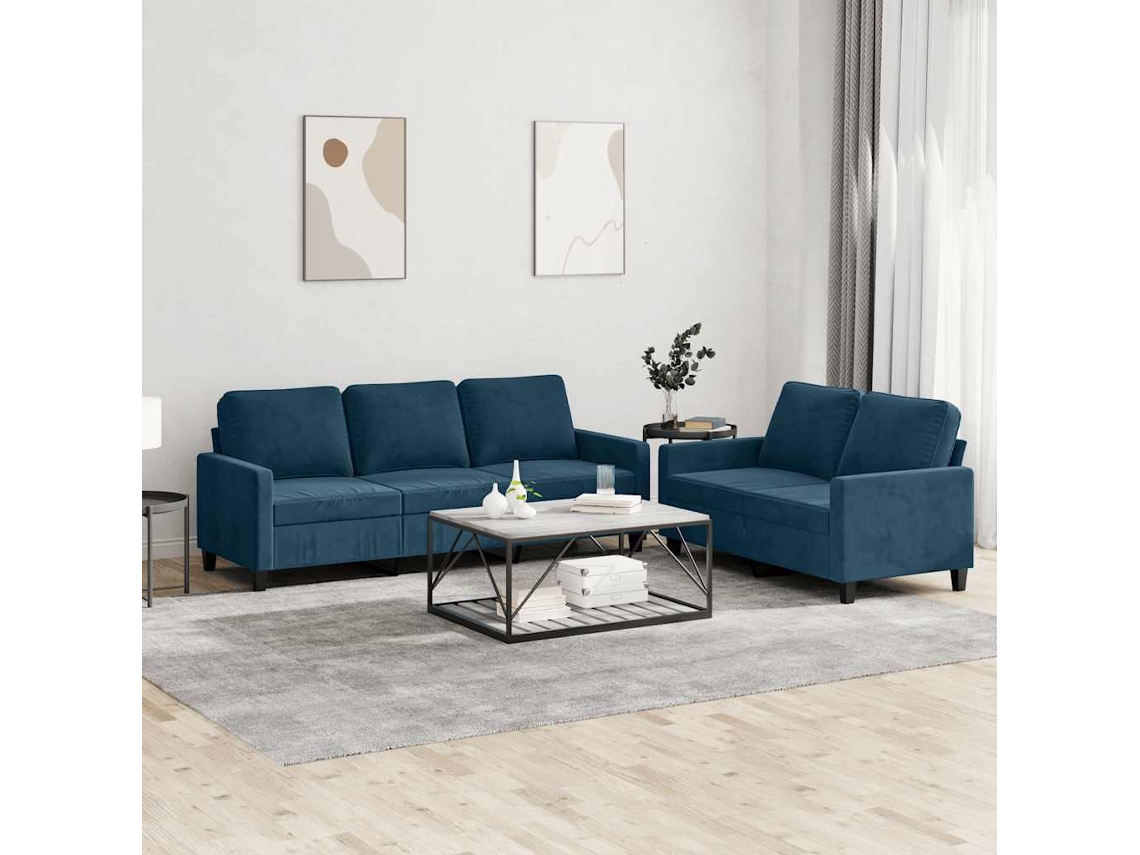 Vidaxl 2 Pcs Conjunto De Sofás Com Almofadões Veludo Azul