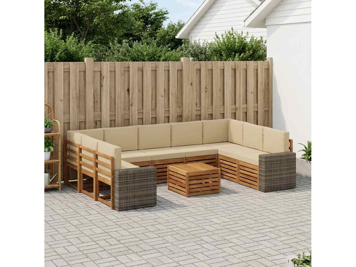 Vidaxl Conjuntos De Sofás Com Almofada 10 Pcs Natural E Bege