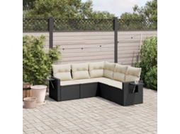 Vidaxl 5 Pcs Conjunto Sofás De Jardim Com Almofadões Vime Pe Preto