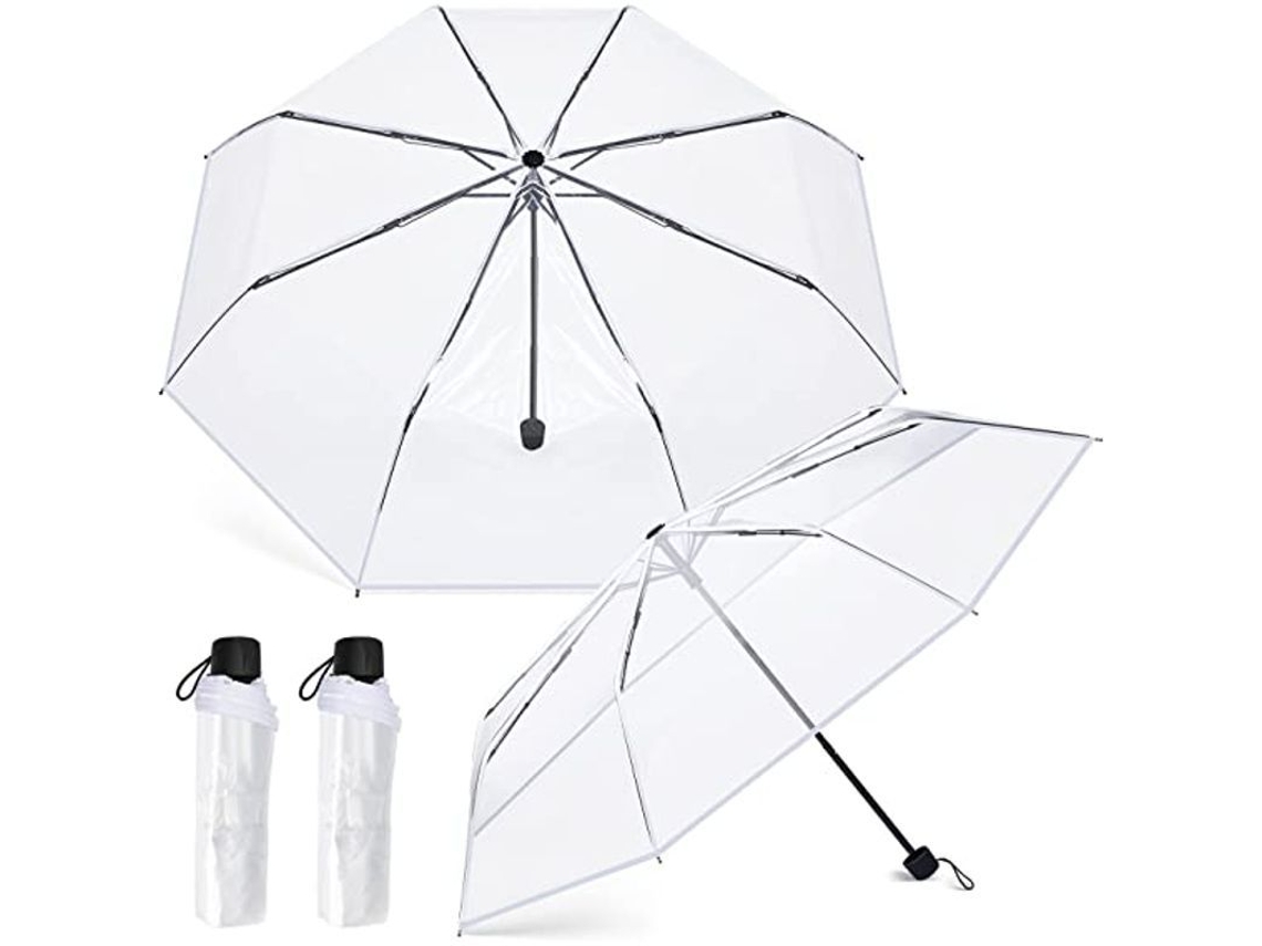 Guarda chuva Transparente, Portátil, Dobrável, 8 Costelas, para Casamento, Viagem, 2 Unidades | S/MARCA