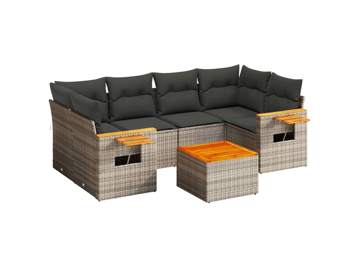 Conjunto de 7 Sofás para Jardim com Almofadões Vime Pe Cinzento MAISON EXCLUSIVE (7 pcs)