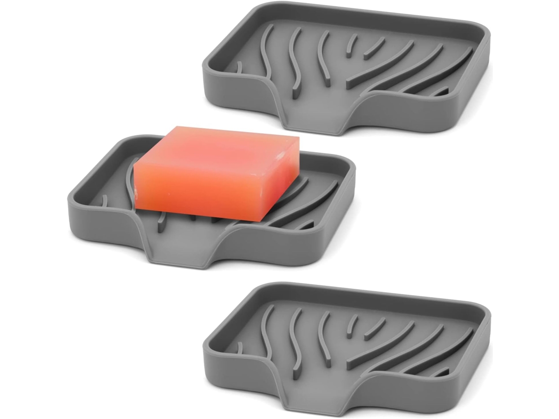 Pacote Com 3 Saboneteiras De Silicone, Porta Sabonetes, Saboneteira, Fácil De Limpar Zeuxo (cinza)