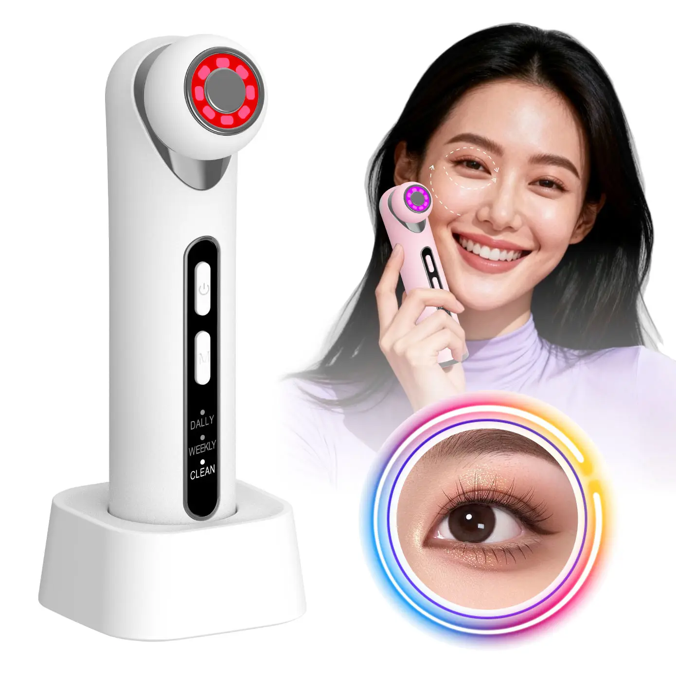 (branco) Aparelho De Beleza Multifuncional Portátil Com Vibração De Microcorrente Para Lifting Dos Olhos
