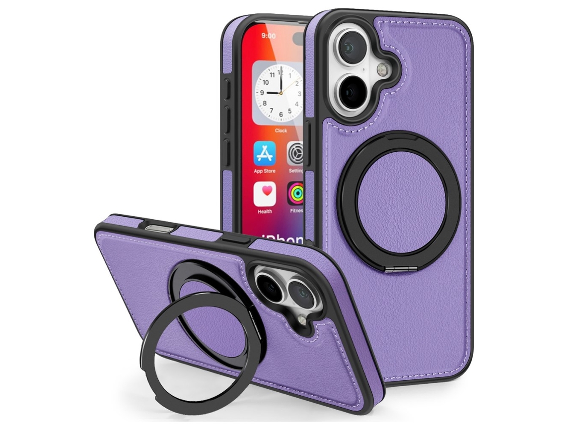 Casa Em Tpu Pele Pu Magnético Com Suporte Para Apple Iphone 16 Plus - Roxo