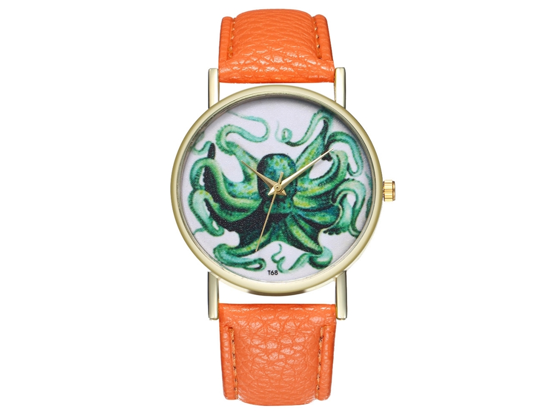 Reloj De Muñeca De Cuarzo Con Correa De Cuero Pu Zhoulianfa Moda (naranja) Unisex