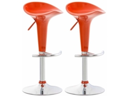 Conjunto De 2 Bancos De Bar Com Assento De Plástico E Base De Metal, Laranja Clp
