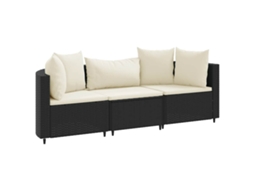 Maison Exclusive - 3 Pcs Conjunto Sofás De Jardim Com Almofadões Vime Pe Preto