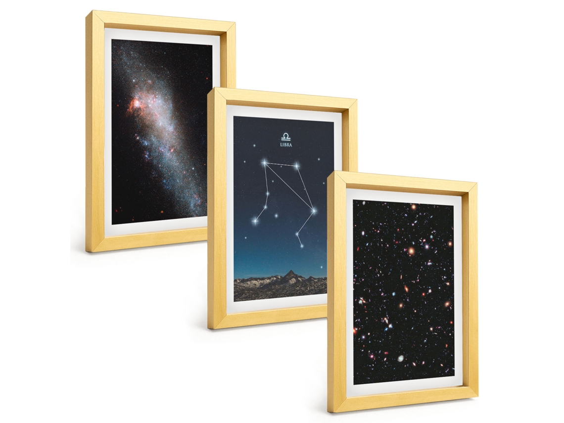 Composição De Quadros Galáxia Espacial, Céu De Libra Espelharte (3 Peças 20x30 Cm)