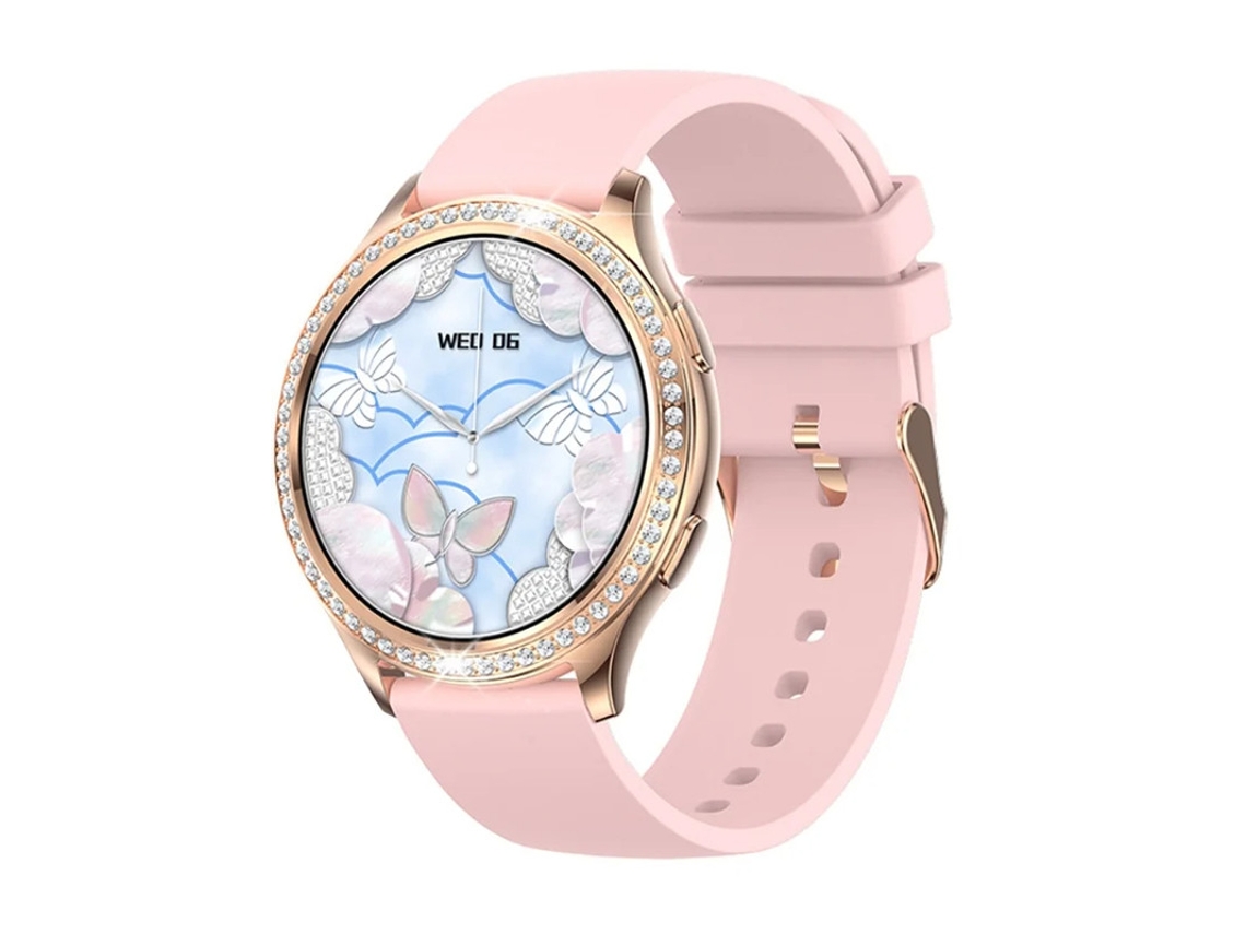 Smartwatch com Bluetooth, diversos modos esportivos e detalhes em diamante rosa Bestvite