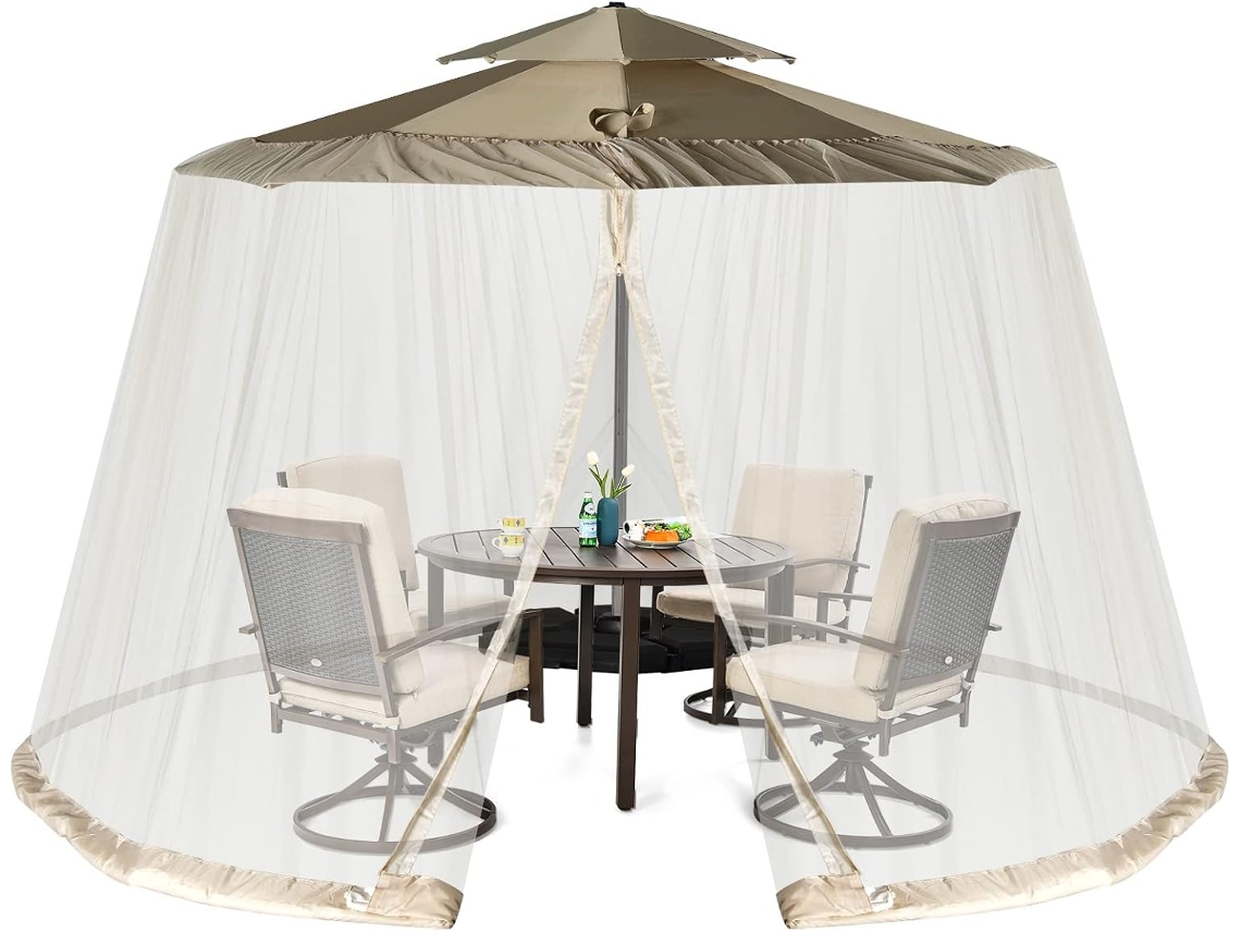 Rede Mosquiteira para Guarda-Sol de Pátio Rede para Guarda-Sol de Pátio com 2 Portas Duplas com Dobradiças Base Almofadada COSTWAY