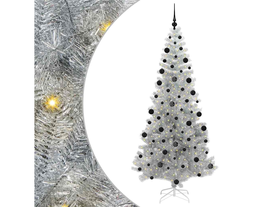 Árvore De Natal Artificial Com Led Vidaxl Prateado Plástico (210 Cm)