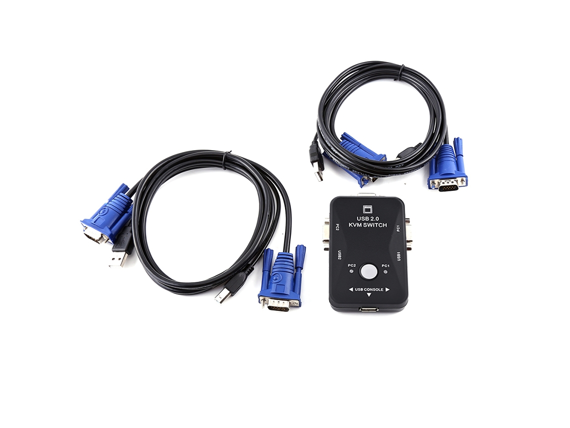 Switch KVM USB VGA 2 portas com cabos para compartilhar monitor, teclado, mouse | S/MARCA