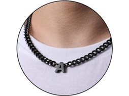 2026 cadena de Eslabón Cubano Con Colgante de Inicial A z Acero Inoxidable 6.5mm 18+2 Pulgadas Joyería para Hombres Mujeres Niños a Negro