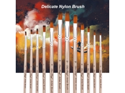 Kit de 12 Pinceis de Pintura com Cabelo de Náilon para Acrílica Aquarela Gouache Óleo Art Supplies