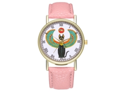Relógio de Pulso Analógico de Quartzo Unissex com Pulseira Pu Estilo Clássico Rosa