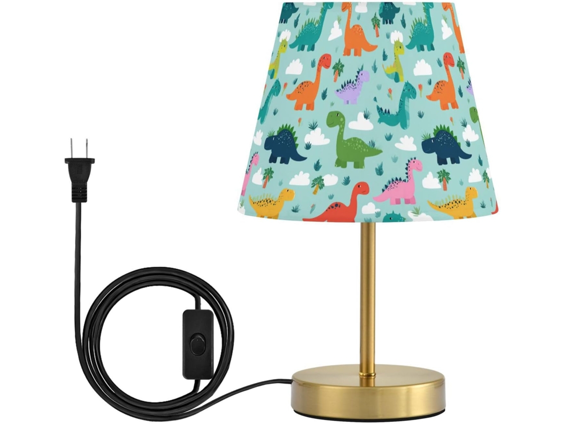 Abajur De Cabeceira Kcldeci Para Quarto, Print Of Dinosaur Animated Design, Luminária De Mesa With Dome Tecido Para