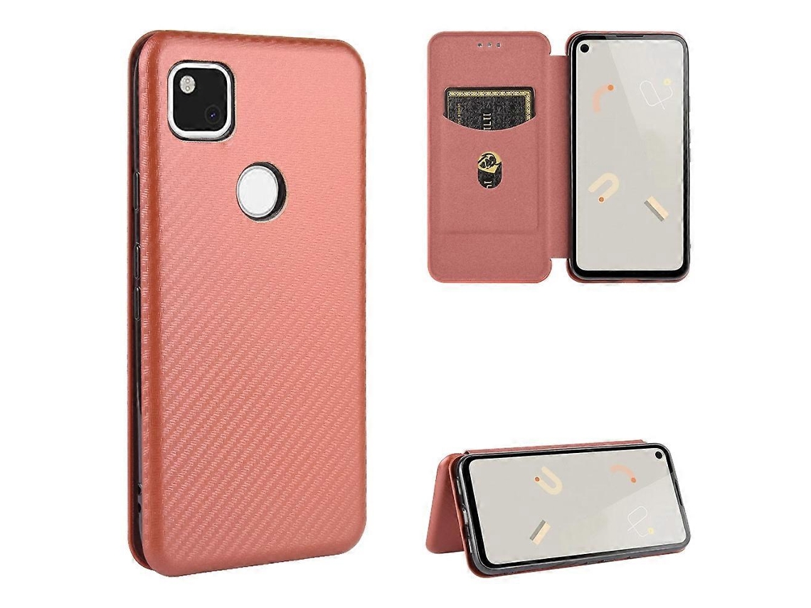 Capa De Tpu Pc Couro Pu Com Textura De Fibra De Carbono Horizontal E Compartimento Para Cartão Para Google Pixel 4