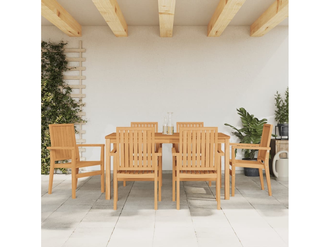 Vidaxl Cadeiras De Jardim Empilháveis 6 Pcs 56,5x57,5x91cm Teca Maciça