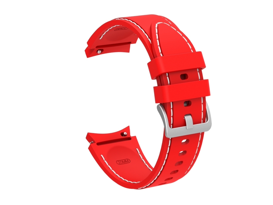 Bracelete Para Samsung Galaxy Watch 4 / Watch 4 Classic - Silicone Com Costura - Red White
