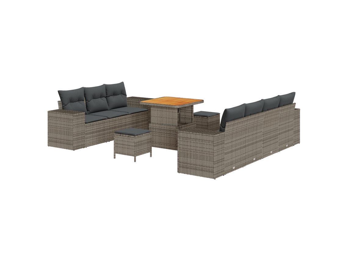 Conjunto 10 Sofá De Jardim Vidaxl Cinzento Vime Pe (221 X 204 X 85 Cm)