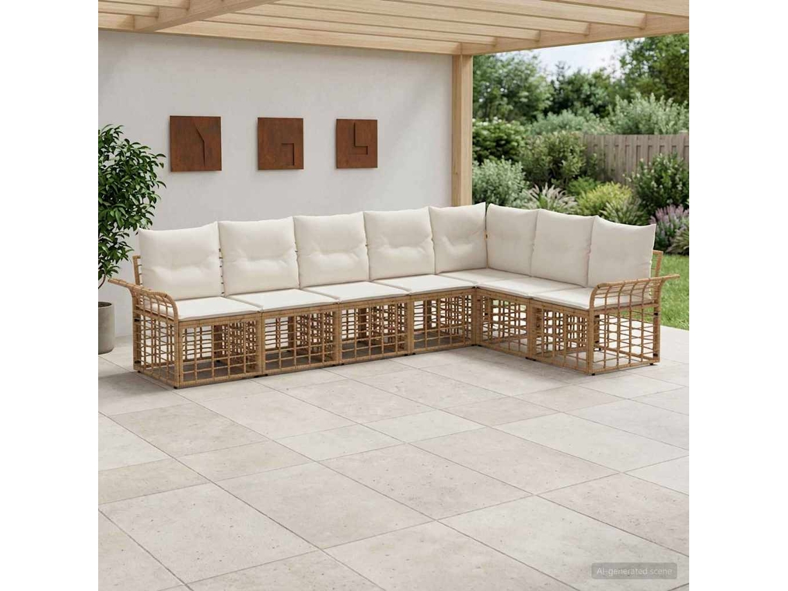 Vidaxl Conjunto De Sofás Para Exterior 7 Unid. Natural E Branco Creme
