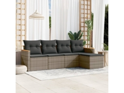 Vidaxl 5 Pcs Conjunto Sofás de Jardim C/ Almofadões Vime Pe Cinzento
