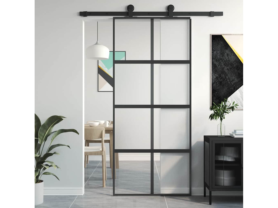 Vidaxl Porta Deslizante 90x205 Cm Vidro Temperado E Alumínio Preto